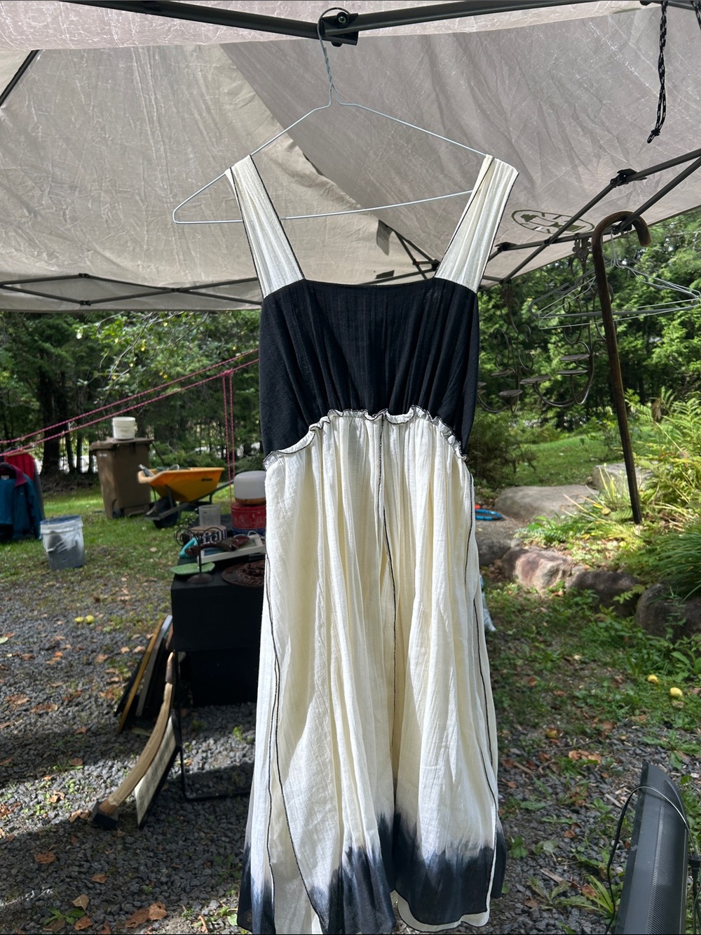 Sleeveless Black and White Midi Dress with Dip-Dye Hem